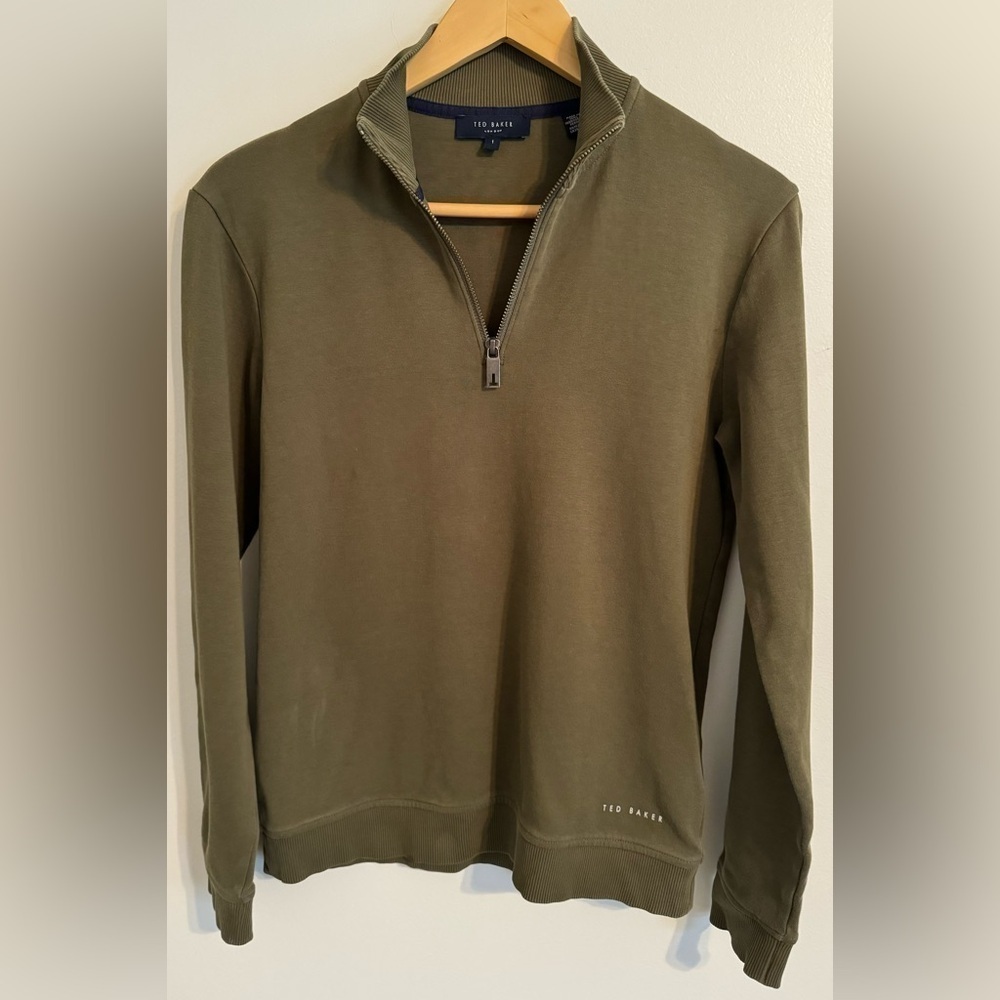 Ted Baker London Men’s Olive Green 1/4 Zip Pullover Sweatshirt Size 1